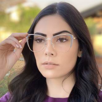 safine com br oculos de grau gatinho dourado com azul karina 2