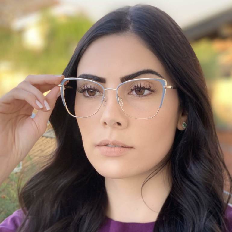 safine com br oculos de grau gatinho dourado com azul karina 2