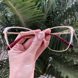 safine com br oculos de grau gatinho dourado com rosa