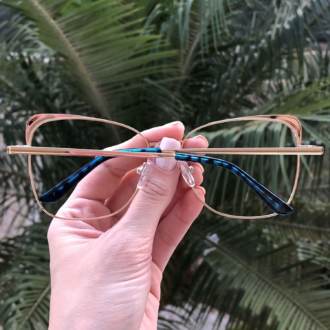 safine com br oculos de grau quadrado dourado com azul eli 1