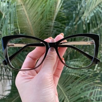 Óculos de Grau Gatinho Preto Transparente Tamires