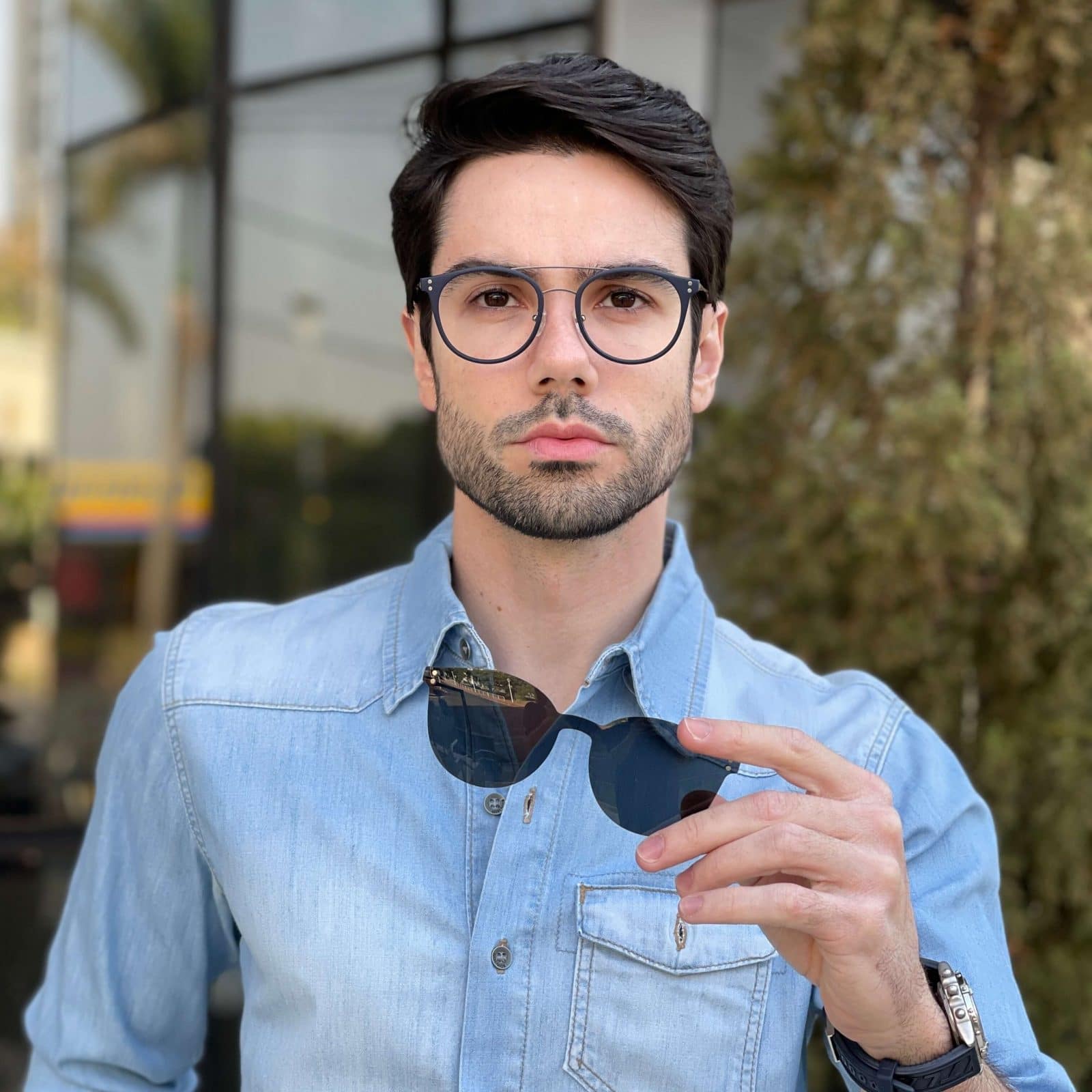 safine com br oculos 2 em 1 clip on masculino redondo azul pedro 2