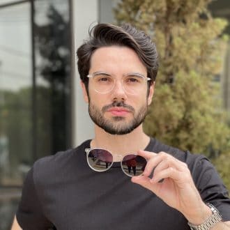 Óculos 2 em 1 Clip-On Masculino Redondo Transparente Rui