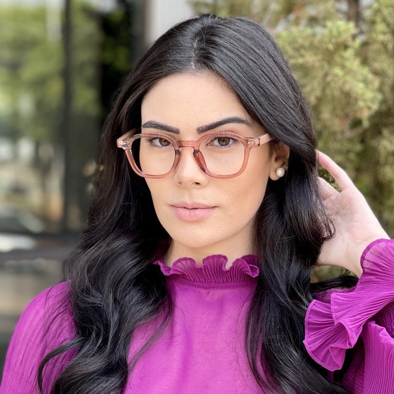 Óculos de Grau Quadrado Rosé Caroline
