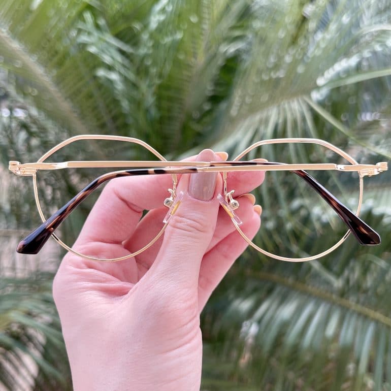 oculos 2 em 1 clip on hexagonal dourado com preto maisa