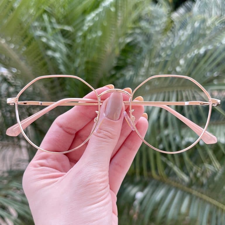 oculos 2 em 1 clip on hexagonal rose maisa