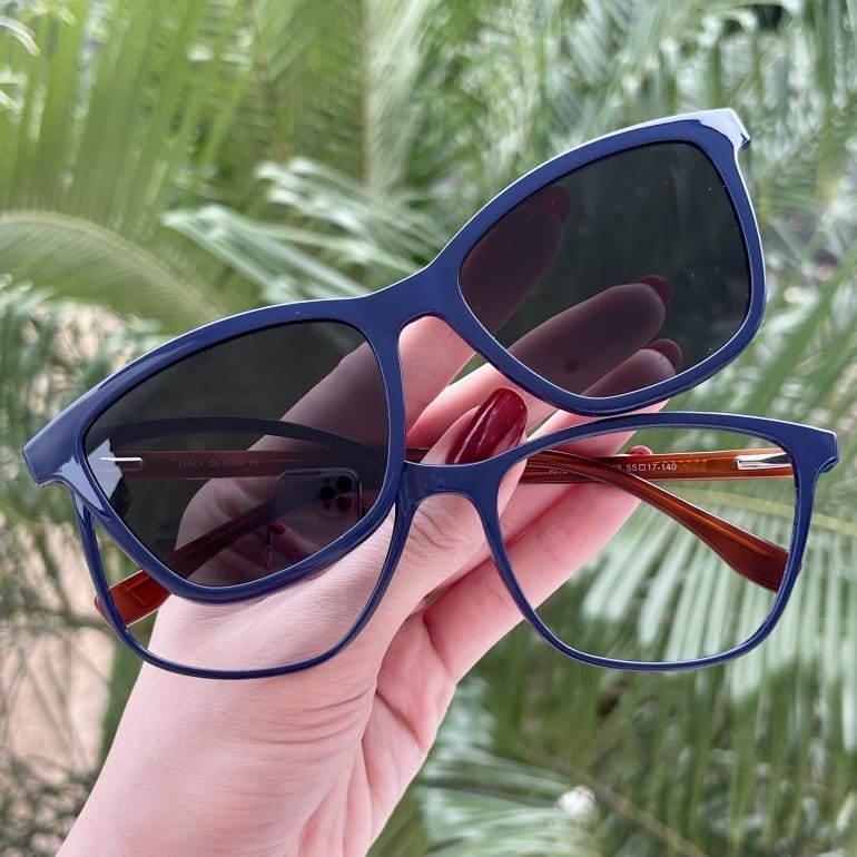 Óculos 2 em 1 Clip-On Retangular Azul Nora