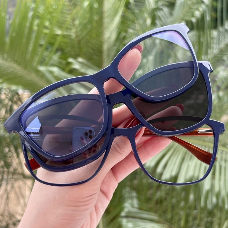 Óculos 3 em 1 Clip-On Retangular Azul Rebeca