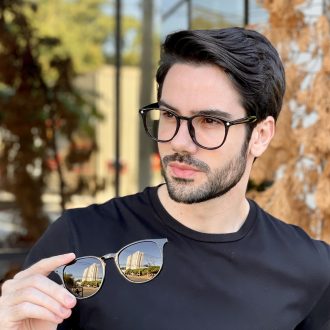 Óculos 2 em 1 Clip-On Masculino Redondo Preto César