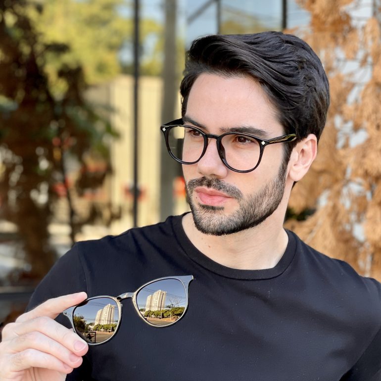 Óculos 2 em 1 Clip-On Masculino Redondo Preto César
