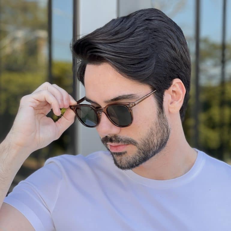 Óculos de Sol Masculino Quadrado Marrom Transparente Romeu
