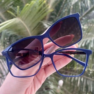 Óculos 3 em 1 Clip-On Retangular Azul com Tartaruga Vivi