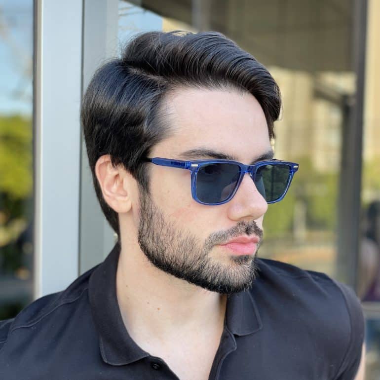 Óculos de Sol Masculino Retangular Azul Transparente Elvis