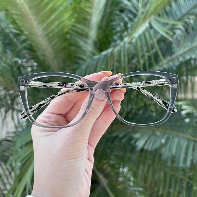 Óculos 2 em 1 Clip-On Gatinho em Acetato Cinza Barbara