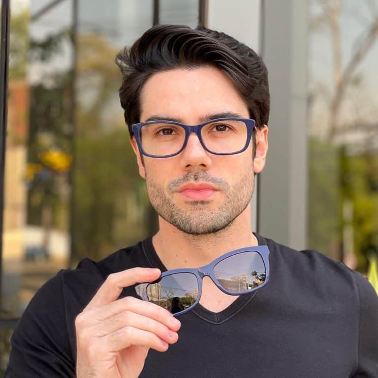 Óculos 2 em 1 Clip-On Masculino Acetato Retangular Azul Oliver 1