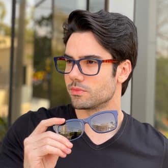 Óculos 2 em 1 Clip-On Masculino Acetato Retangular Azul Oliver 4