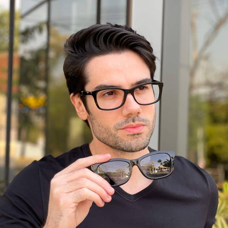 Óculos 2 em 1 Clip-On Masculino Acetato Retangular Preto Oliver 3