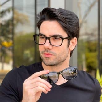 Óculos 2 em 1 Clip-On Masculino Acetato Retangular Preto Oliver 4