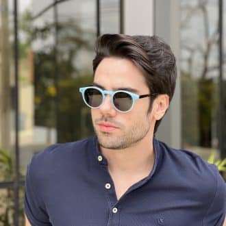 Óculos de Sol Masculino Redondo Azul Claro Italo