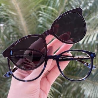 Óculos 2 em 1 Clip-On Acetato Redondo Tartaruga com Azul Iara 8
