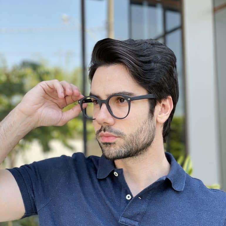 Óculos de Grau Masculino Redondo em Acetato Preto Enzo 3