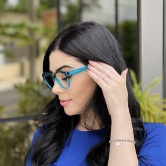 Óculos de Grau Redondo Azul com Tartaruga Paula 3