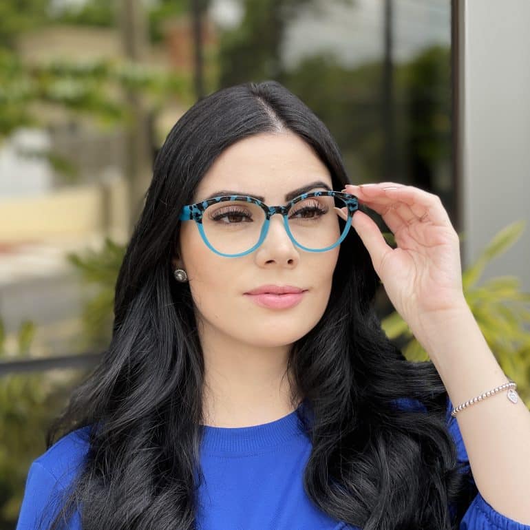 Óculos de Grau Redondo Azul com Tartaruga Paula 4