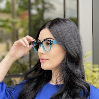 Óculos de Grau Redondo Azul com Tartaruga Paula 1