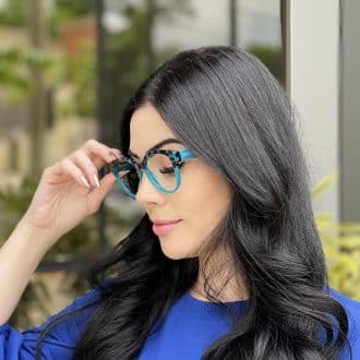Óculos de Grau Redondo Azul com Tartaruga Paula 5