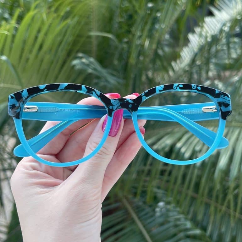 Óculos de Grau Redondo Azul com Tartaruga Paula 7