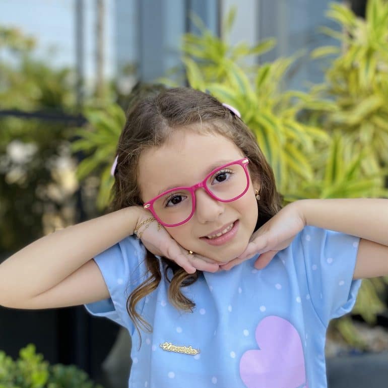 Óculos Infantil de Grau Quadrado Pink Aninha 3