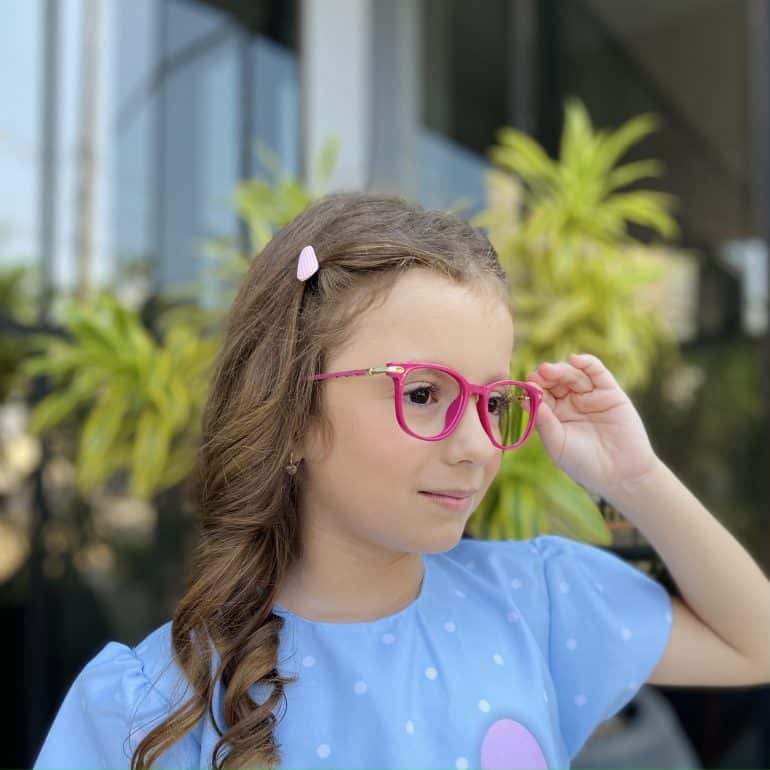Óculos Infantil de Grau Quadrado Pink Aninha 1