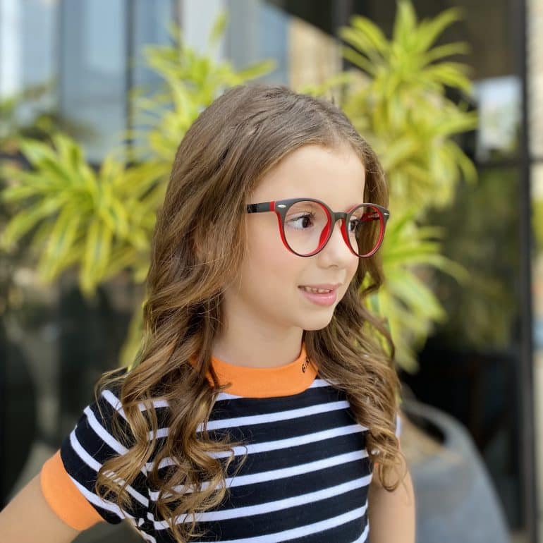 Óculos Infantil de Grau Redondo Preto com Vermelho Lili 1