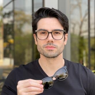 Óculos 3 em 1 Clip-On Masculino Quadrado Preto Gabriel