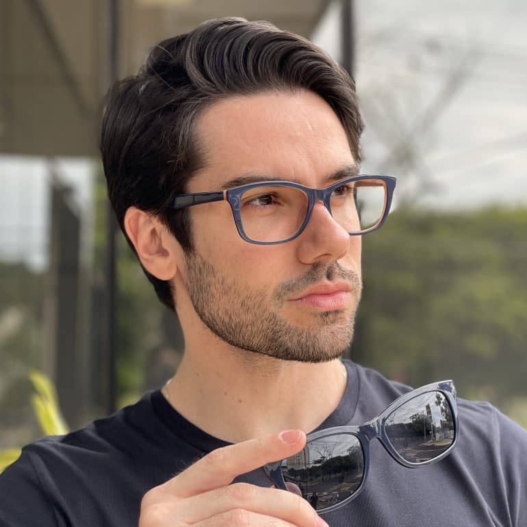 Óculos 2 em 1 Clip-On Masculino Acetato Retangular Azul Oliver 3