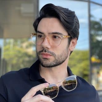 safine com br oculos 2 em 1 clip on masculino hexagonal champanhe juliano 2