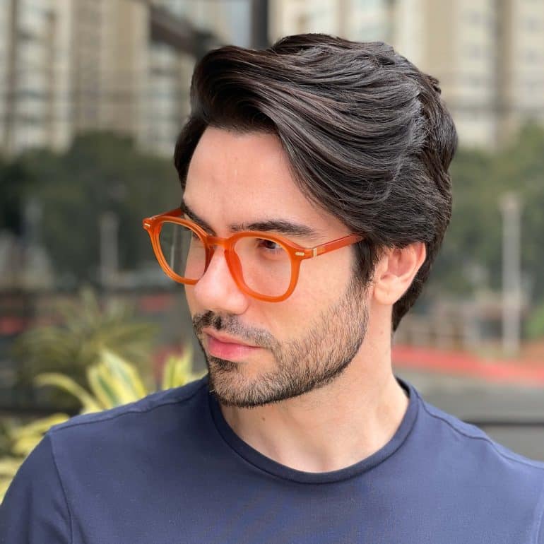 safine com br oculos de grau masculino redondo laranja theodoro