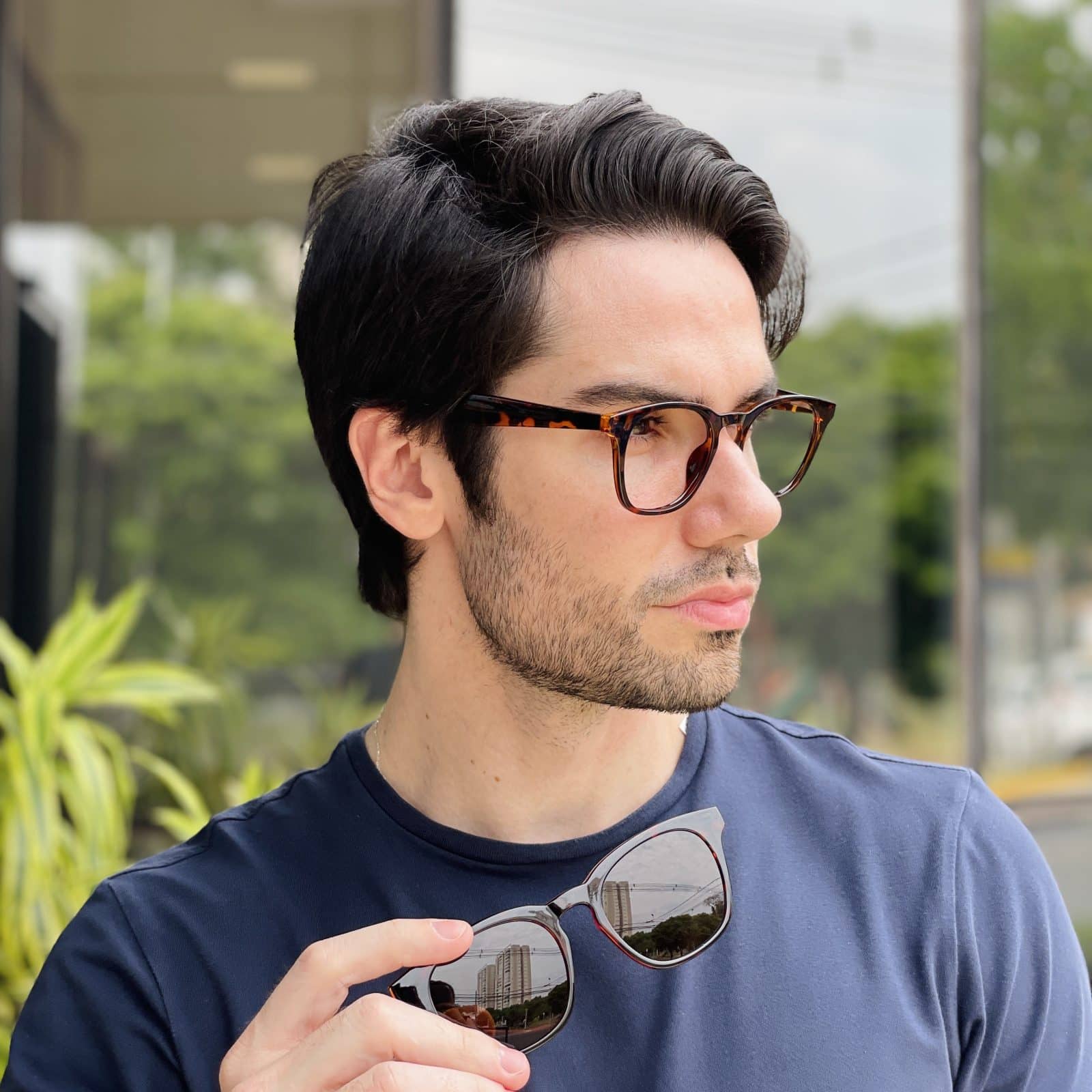 Óculos 2 em 1 Clip-On Masculino Quadrado Transparente Bruno - Safine