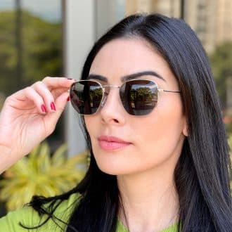 safine com br oculos de sol feminino hexagonal preto e prata agatha