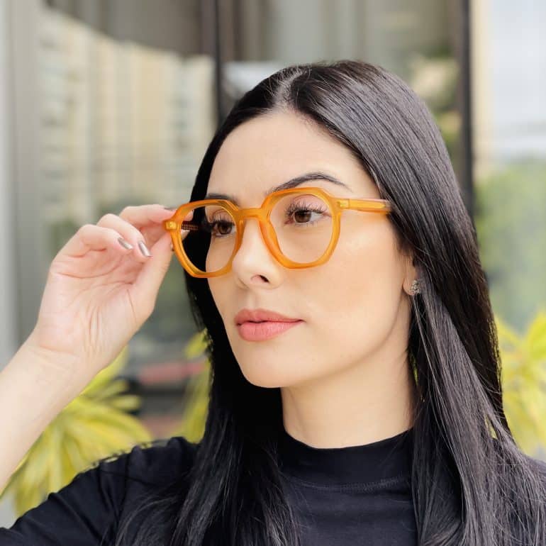 safine com br oculos de grau feminino hexagonal laranja mari 2