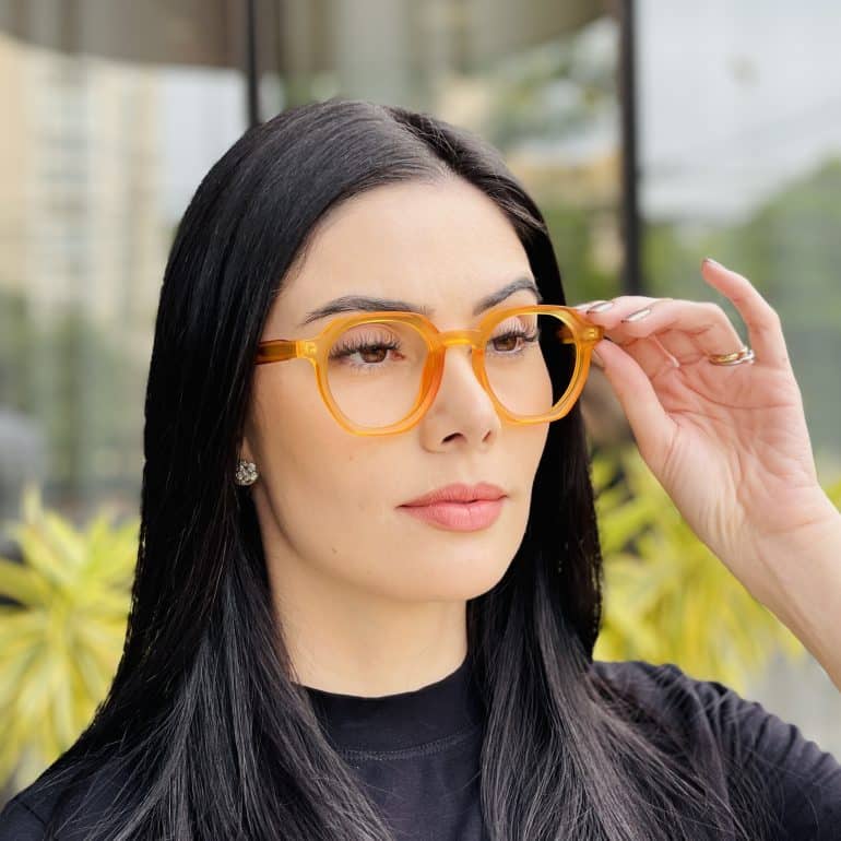 safine com br oculos de grau feminino hexagonal laranja mari 5