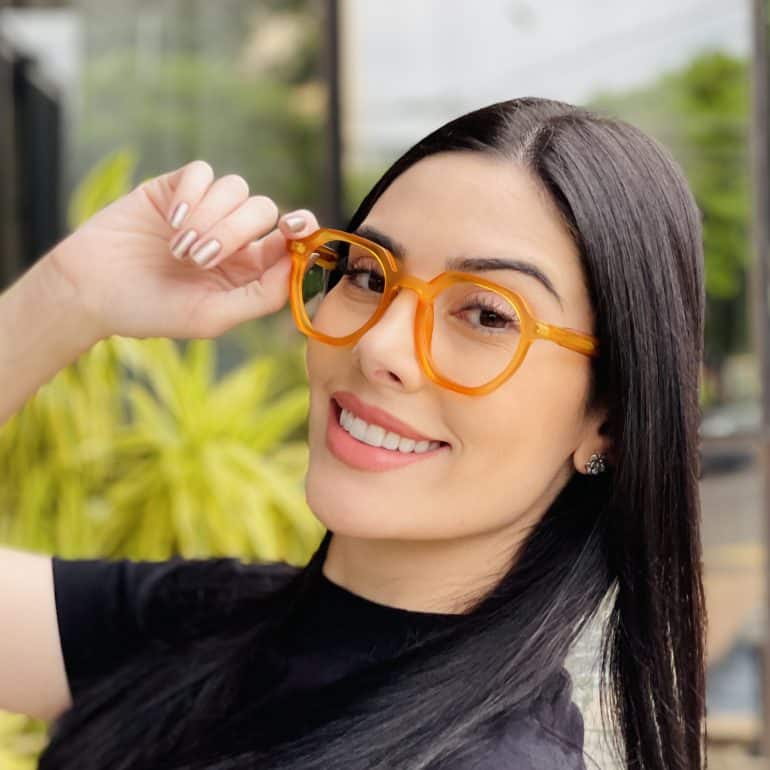 safine com br oculos de grau feminino hexagonal laranja mari