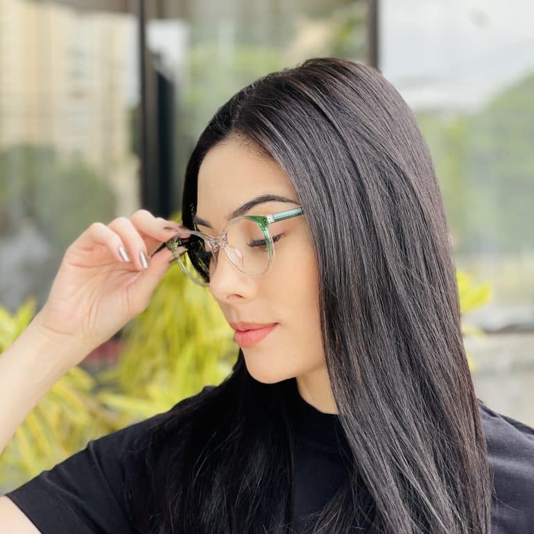 safine com br oculos de grau feminino redondo verde transparente luma 2