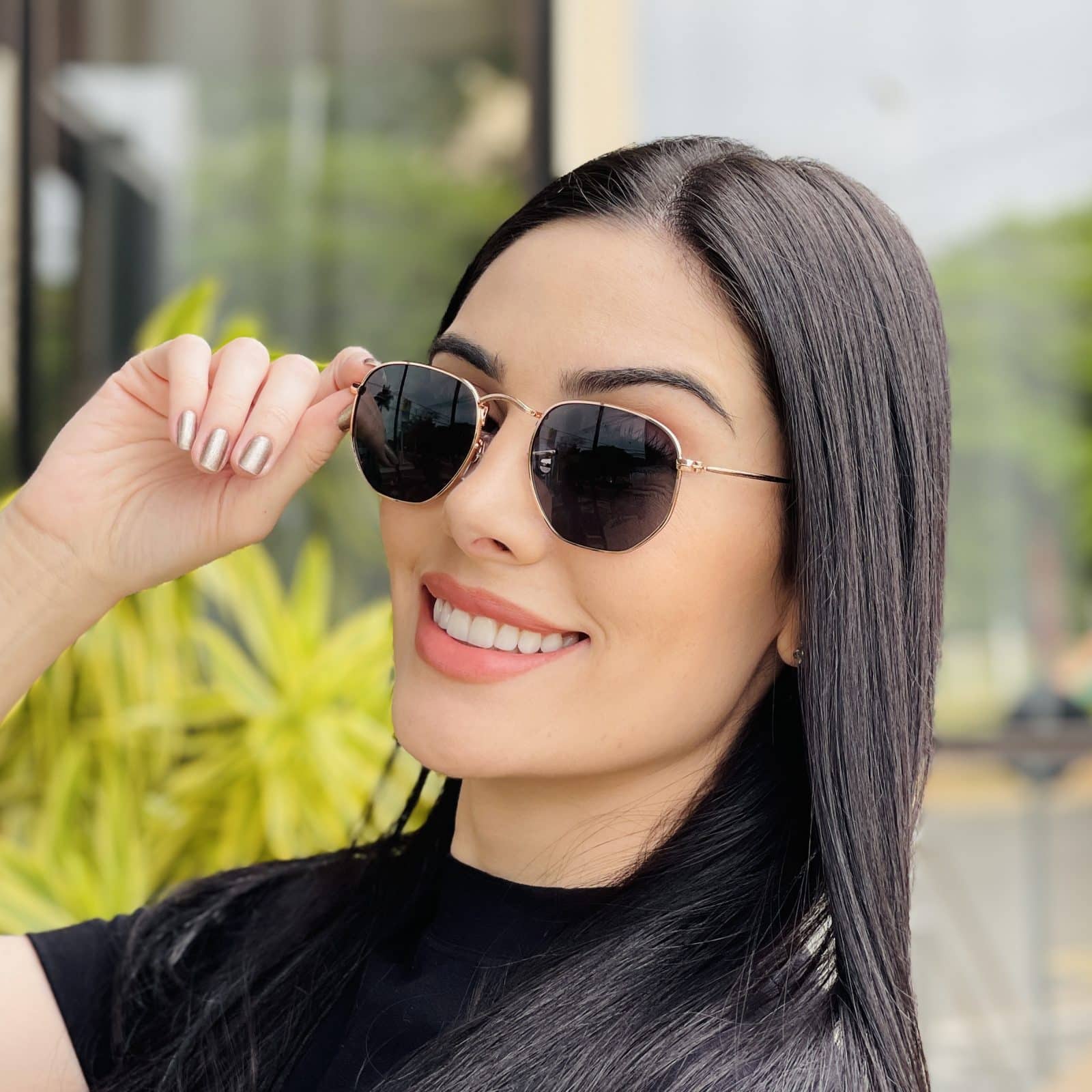 safine com br oculos de sol feminino hexagonal preto e rose camila