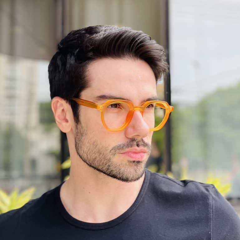 safine com br oculos de grau masculino hexagonal laranja pedro 2