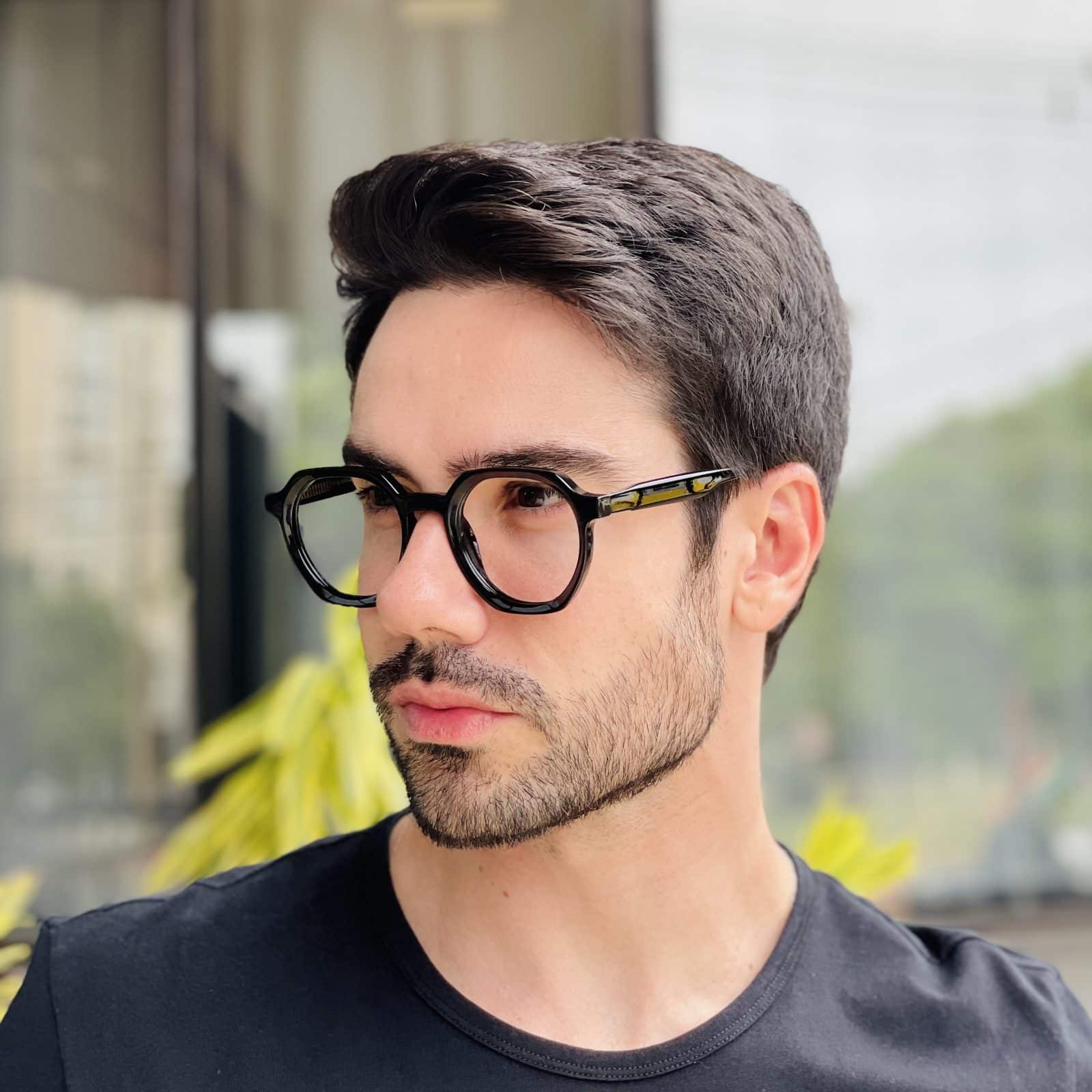 Óculos de Grau Masculino Hexagonal Preto Pedro - Safine