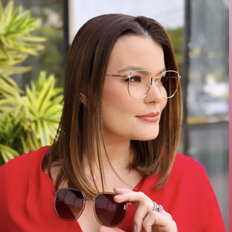 safine com br oculos 2 em 1 clip on hexagonal marrom transparente amanda 2