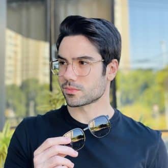 safine com br oculos 2 em 1 clip on masculino hexagonal dourado ronan 1