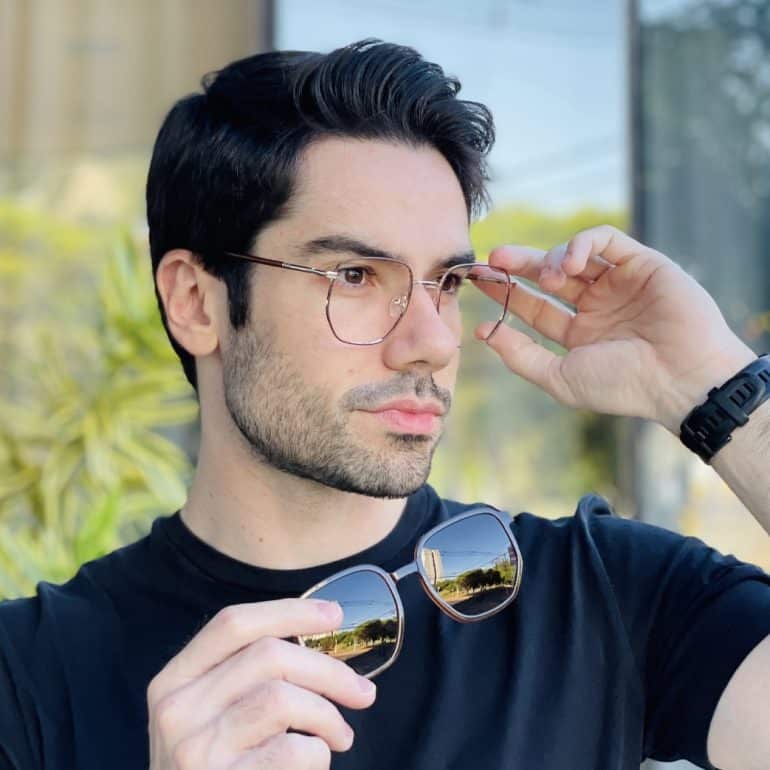 safine com br oculos 2 em 1 clip on masculino hexagonal marrom ronan 1