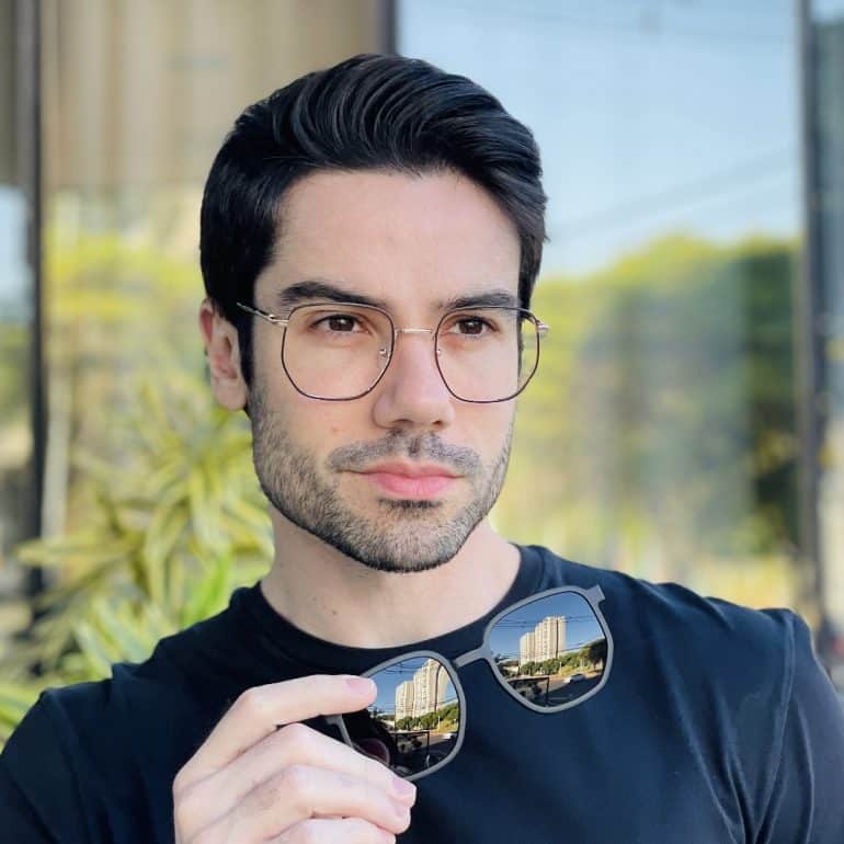 safine com br oculos 2 em 1 clip on masculino hexagonal preto e dourado ronan 1